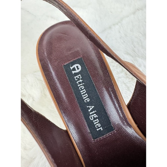 Etienne Aigner "Ellie" All Leather Slingback 3" Heel in Brown Size 7.5M - Picture 10 of 11